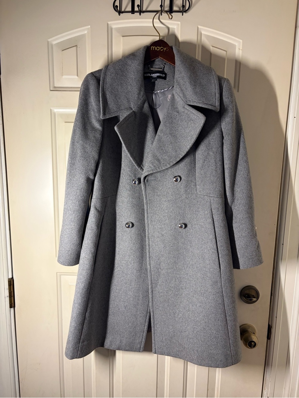 Karl Lagerfeld Women's Gray Double-Breasted Pea Coat